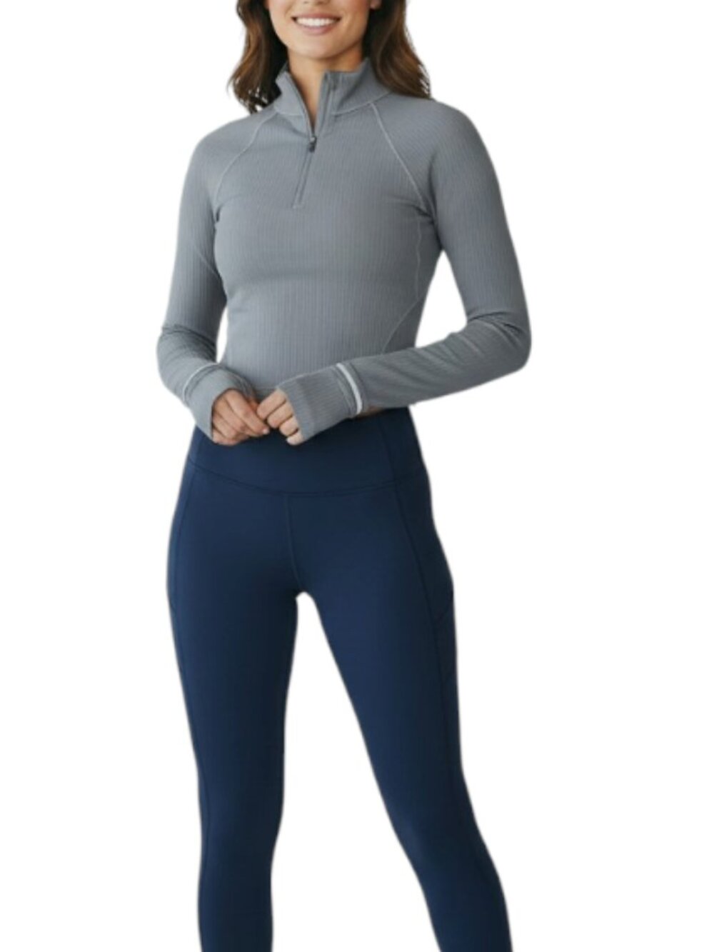 LULULEMON It's Rulu Run Ribbed Cropped Half Zip Top Sz 4 Gray Athletic Yoga Gym